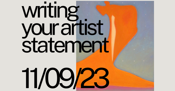 Writing Your Artist Statement graphic in orange, purple, and green with a Don Vogl painting in the background.