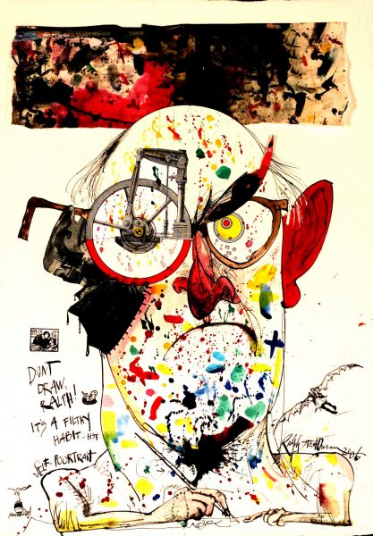Ralph Steadman, Self Portrait, 2006, Ink, collage on paper
