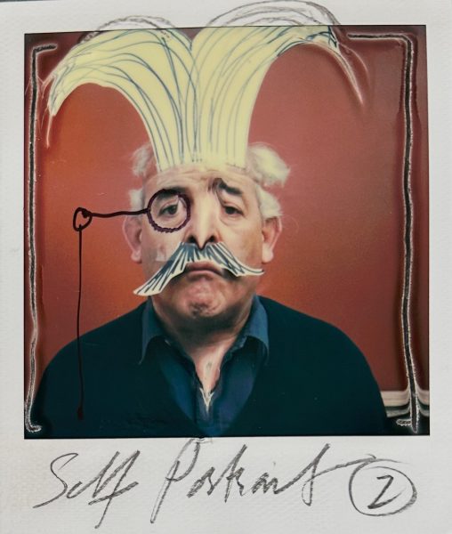 A self-portrait of Ralph Steadman. A photographic image with added mustache and eyepiece